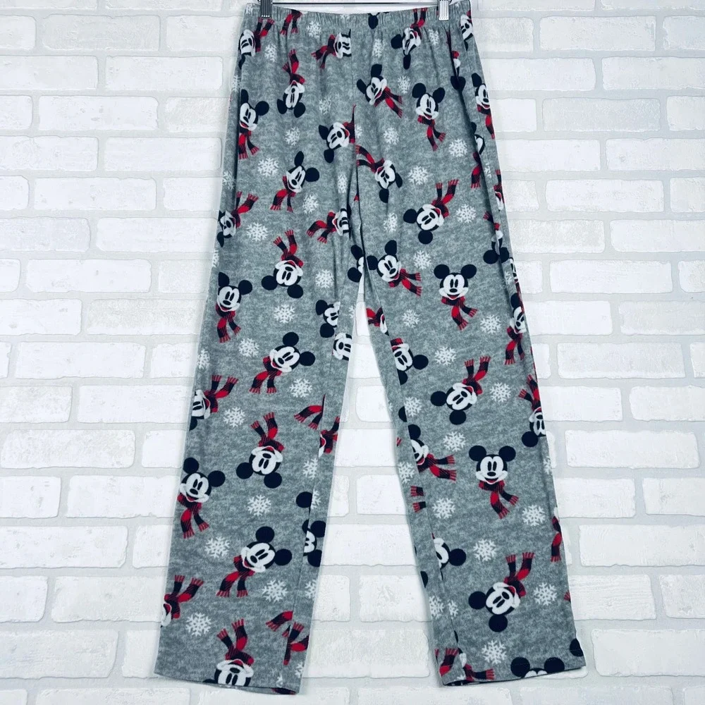 Disney Mickey Mouse Holiday Fleece Pajama Pants Gray Buffalo Plaid Medium - Picture 11 of 11